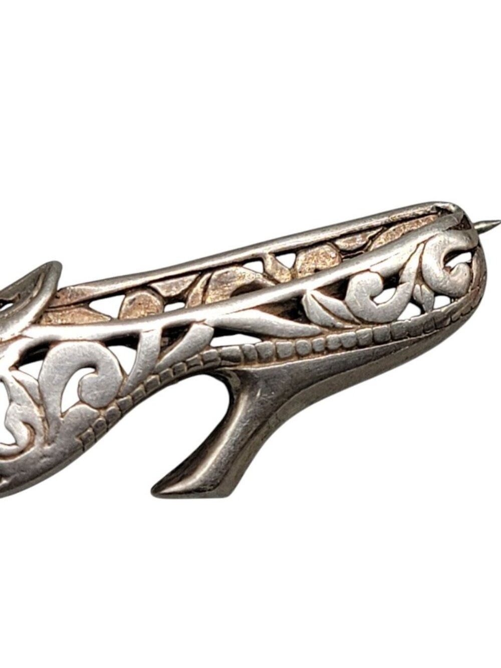 Jezlaine Sterling Silver Vintage High Heel Brooch Open 925 Metal Work 1940s - Picture 2 of 9